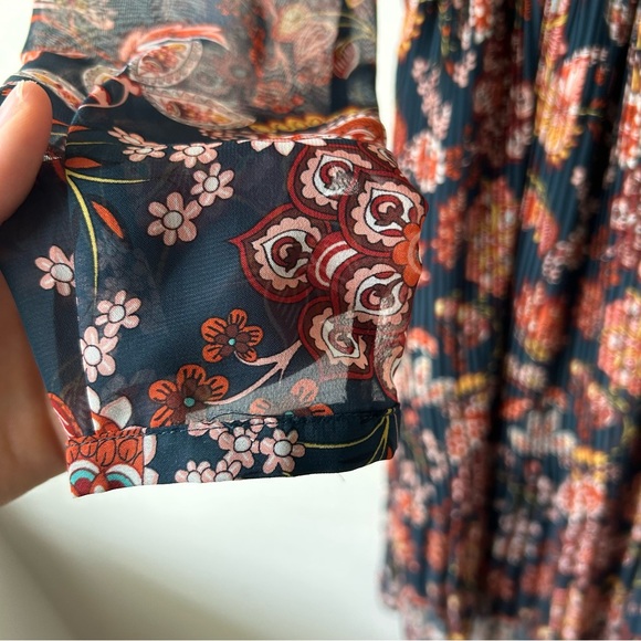 Maeve Anthropologie Apulia Pleated Midi Knee Length Dress Long Sleeve Floral XS - Picture 8 of 15